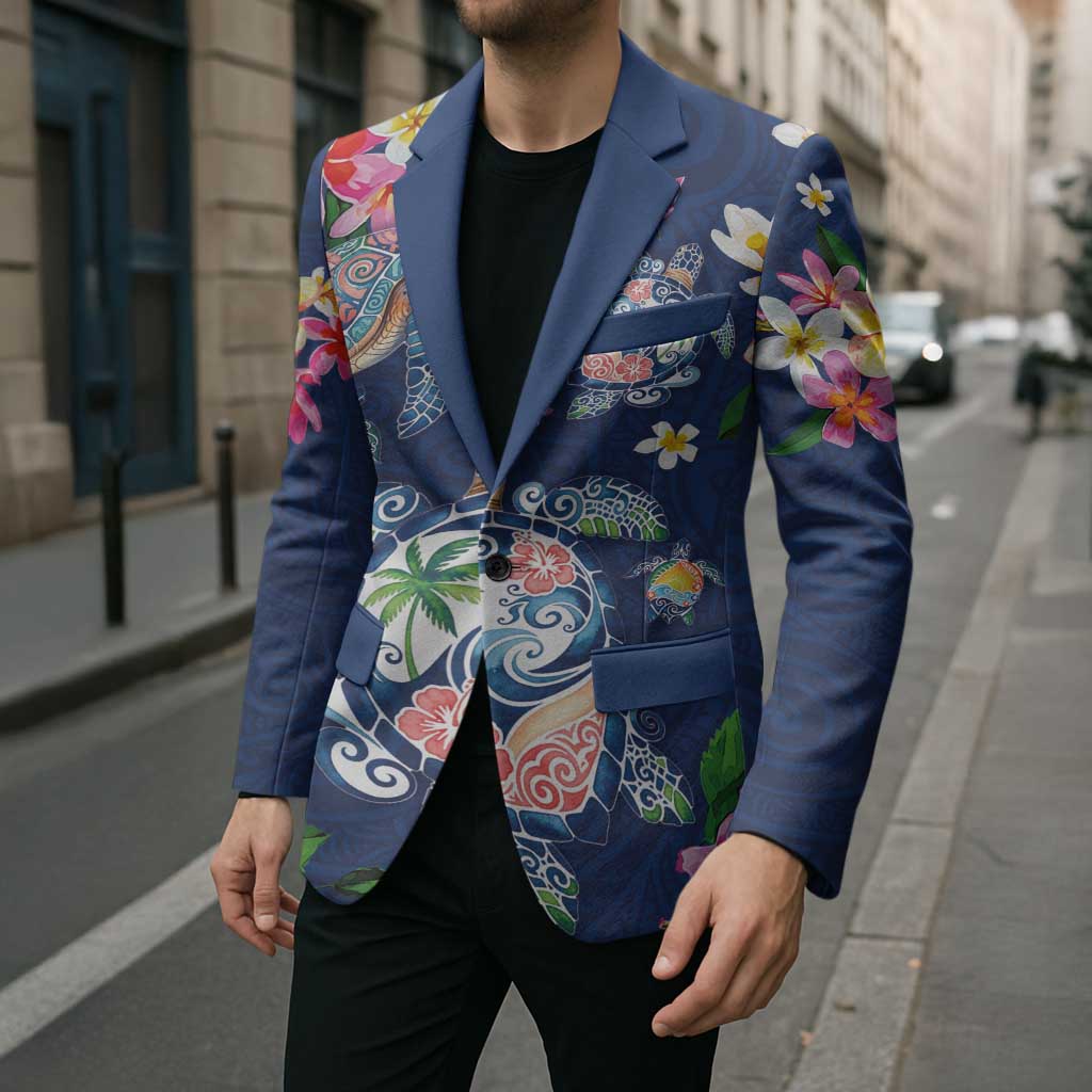Hawaiian Turtles and Tropical Plants Blazer Blue Watercolor LT03 - Polynesian Pride