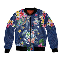 Hawaiian Turtles and Tropical Plants Bomber Jacket Blue Watercolor LT03 Unisex Blue - Polynesian Pride