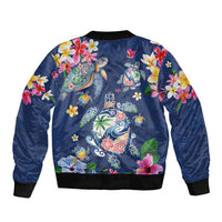 Hawaiian Turtles and Tropical Plants Bomber Jacket Blue Watercolor LT03 - Polynesian Pride