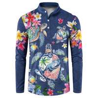 Hawaiian Turtles and Tropical Plants Button Sweatshirt Blue Watercolor LT03 Blue - Polynesian Pride