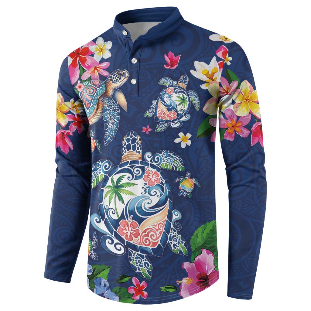 Hawaiian Turtles and Tropical Plants Button Sweatshirt Blue Watercolor LT03 - Polynesian Pride