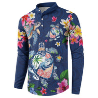 Hawaiian Turtles and Tropical Plants Button Sweatshirt Blue Watercolor LT03 - Polynesian Pride