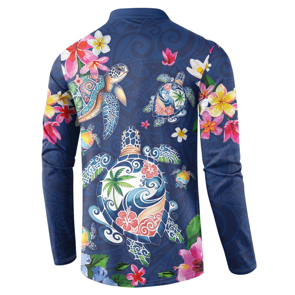 Hawaiian Turtles and Tropical Plants Button Sweatshirt Blue Watercolor LT03 - Polynesian Pride
