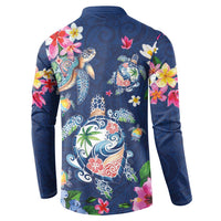 Hawaiian Turtles and Tropical Plants Button Sweatshirt Blue Watercolor LT03 - Polynesian Pride