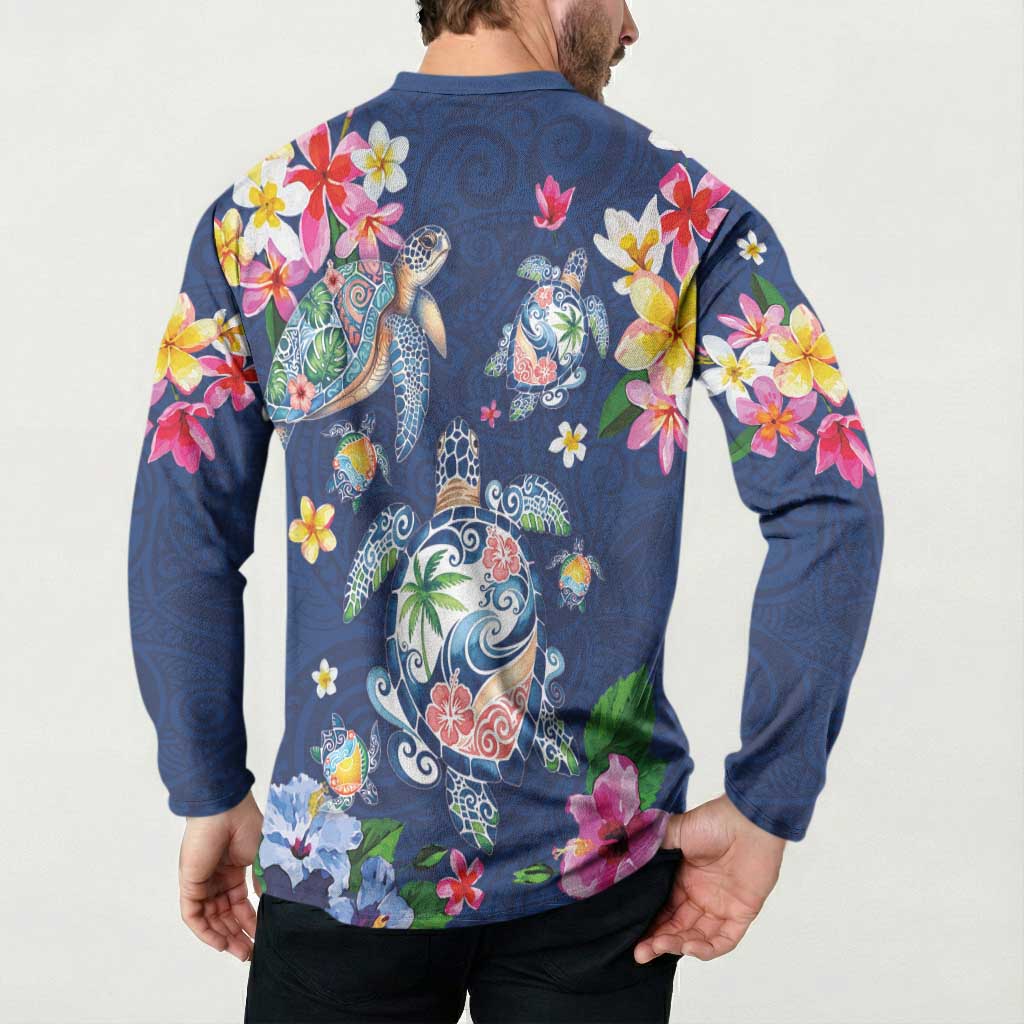 Hawaiian Turtles and Tropical Plants Button Sweatshirt Blue Watercolor LT03 - Polynesian Pride