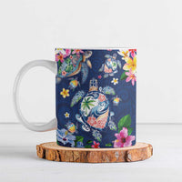 Hawaiian Turtles and Tropical Plants Ceramic Mug Blue Watercolor LT03 Blue - Polynesian Pride