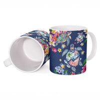 Hawaiian Turtles and Tropical Plants Ceramic Mug Blue Watercolor LT03 - Polynesian Pride