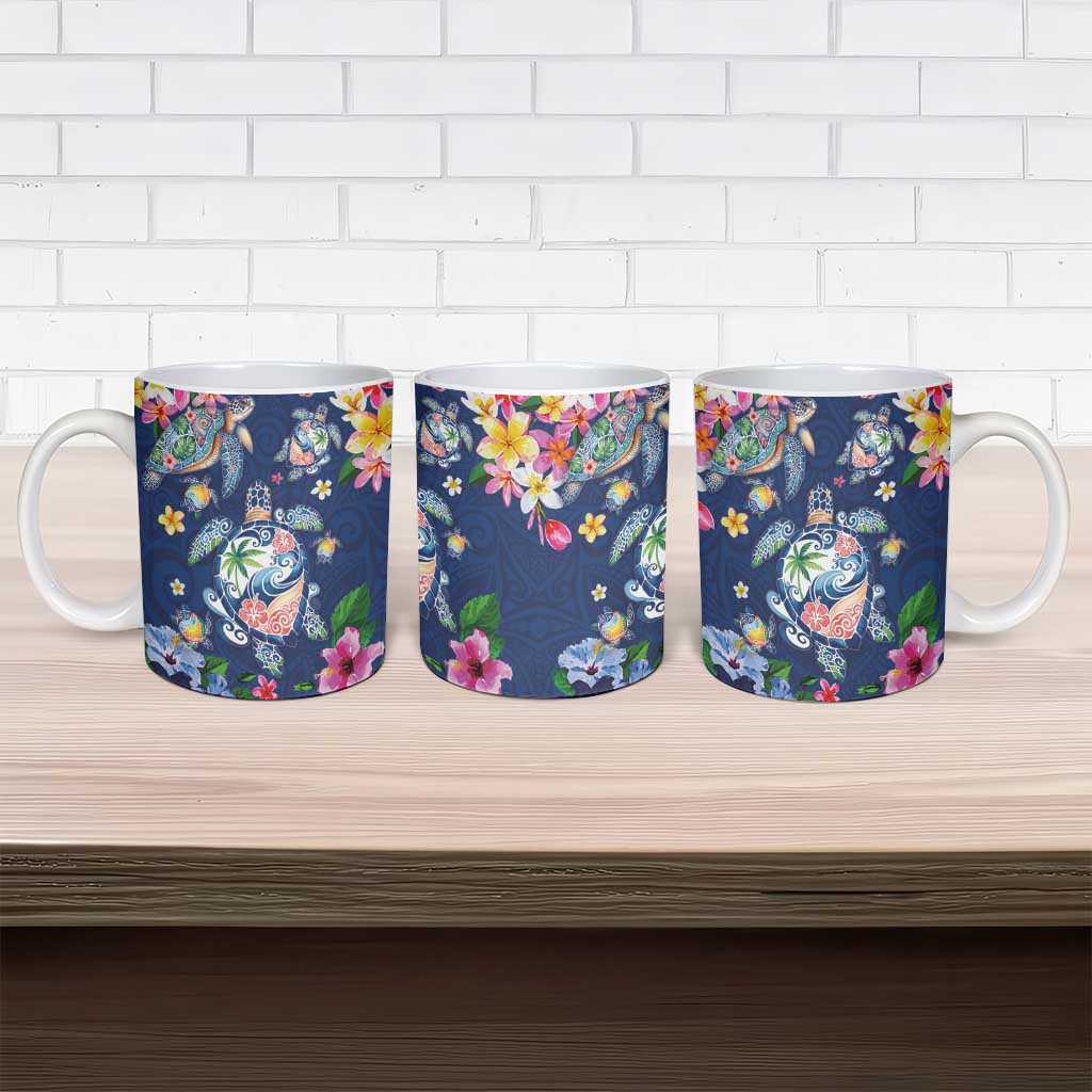 Hawaiian Turtles and Tropical Plants Ceramic Mug Blue Watercolor LT03 - Polynesian Pride