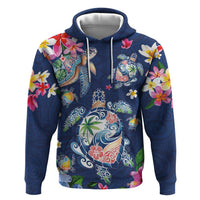 Hawaiian Turtles and Tropical Plants Hoodie Blue Watercolor LT03 Pullover Hoodie Blue - Polynesian Pride