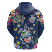 Hawaiian Turtles and Tropical Plants Hoodie Blue Watercolor LT03 - Polynesian Pride
