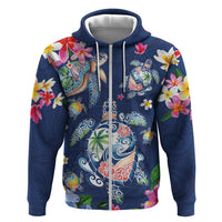 Hawaiian Turtles and Tropical Plants Hoodie Blue Watercolor LT03 Zip Hoodie Blue - Polynesian Pride