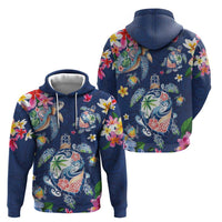 Hawaiian Turtles and Tropical Plants Hoodie Blue Watercolor LT03 - Polynesian Pride