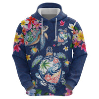 Hawaiian Turtles and Tropical Plants Hoodie Blue Watercolor LT03 - Polynesian Pride