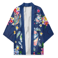 Hawaiian Turtles and Tropical Plants Kimono Blue Watercolor LT03 Unisex Blue - Polynesian Pride