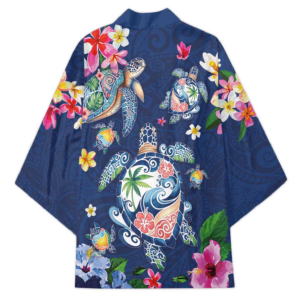 Hawaiian Turtles and Tropical Plants Kimono Blue Watercolor LT03 - Polynesian Pride