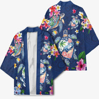 Hawaiian Turtles and Tropical Plants Kimono Blue Watercolor LT03 - Polynesian Pride