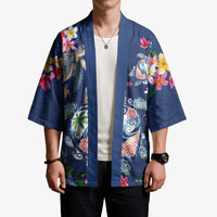 Hawaiian Turtles and Tropical Plants Kimono Blue Watercolor LT03 - Polynesian Pride