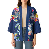Hawaiian Turtles and Tropical Plants Kimono Blue Watercolor LT03 - Polynesian Pride