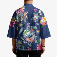 Hawaiian Turtles and Tropical Plants Kimono Blue Watercolor LT03 - Polynesian Pride