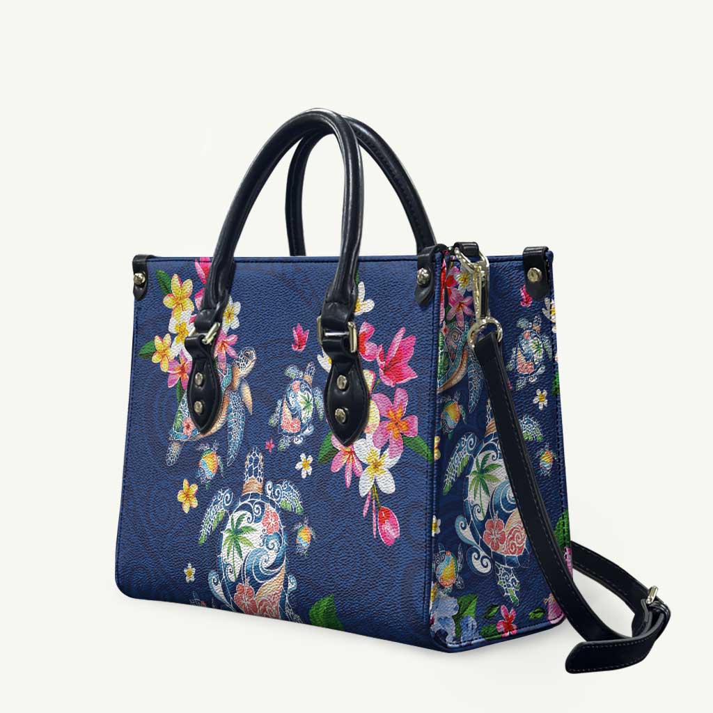 Hawaiian Turtles and Tropical Plants Leather Bag Blue Watercolor LT03 Blue - Polynesian Pride