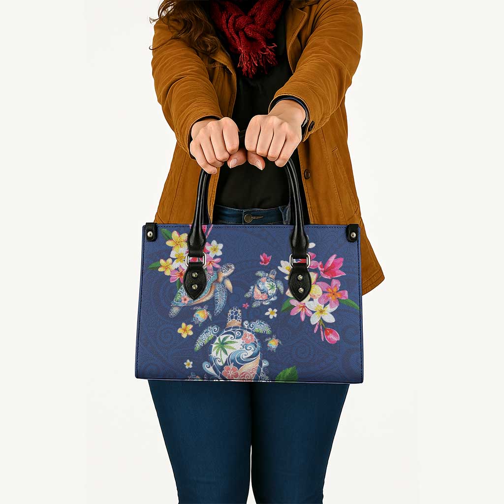 Hawaiian Turtles and Tropical Plants Leather Bag Blue Watercolor LT03 - Polynesian Pride