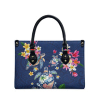 Hawaiian Turtles and Tropical Plants Leather Bag Blue Watercolor LT03 - Polynesian Pride