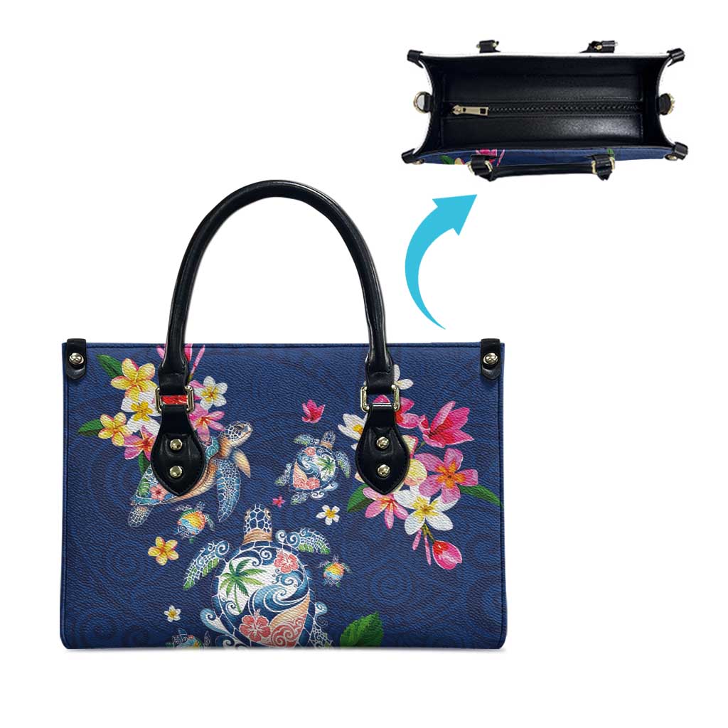 Hawaiian Turtles and Tropical Plants Leather Bag Blue Watercolor LT03 - Polynesian Pride