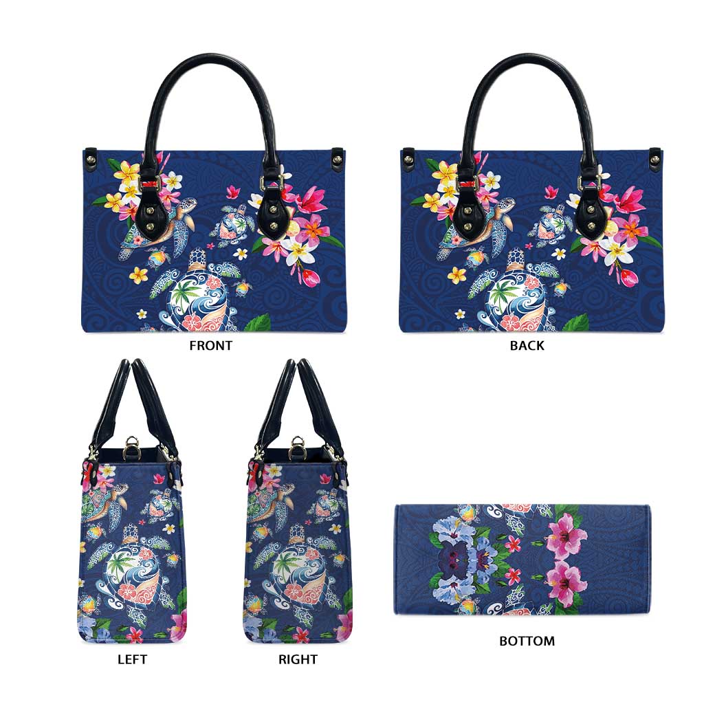 Hawaiian Turtles and Tropical Plants Leather Bag Blue Watercolor LT03 - Polynesian Pride