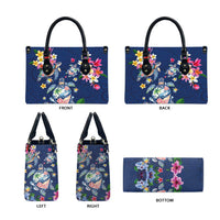 Hawaiian Turtles and Tropical Plants Leather Bag Blue Watercolor LT03 - Polynesian Pride