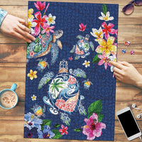 Hawaiian Turtles and Tropical Plants Puzzle Blue Watercolor LT03 Blue - Polynesian Pride