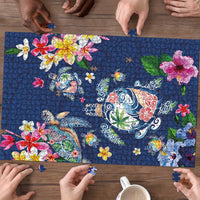 Hawaiian Turtles and Tropical Plants Puzzle Blue Watercolor LT03 - Polynesian Pride