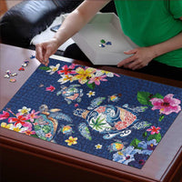 Hawaiian Turtles and Tropical Plants Puzzle Blue Watercolor LT03 - Polynesian Pride