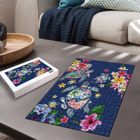 Hawaiian Turtles and Tropical Plants Puzzle Blue Watercolor LT03 - Polynesian Pride