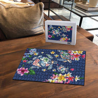 Hawaiian Turtles and Tropical Plants Puzzle Blue Watercolor LT03 - Polynesian Pride