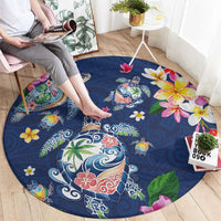 Hawaiian Turtles and Tropical Plants Round Carpet Blue Watercolor LT03 - Polynesian Pride