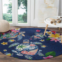 Hawaiian Turtles and Tropical Plants Round Carpet Blue Watercolor LT03 - Polynesian Pride