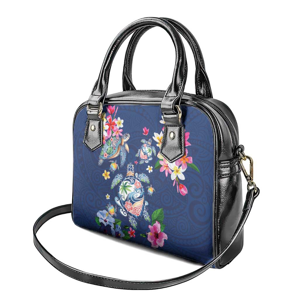 Hawaiian Turtles and Tropical Plants Shoulder Handbag Blue Watercolor LT03 - Polynesian Pride