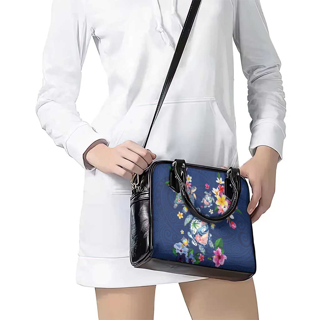 Hawaiian Turtles and Tropical Plants Shoulder Handbag Blue Watercolor LT03 - Polynesian Pride