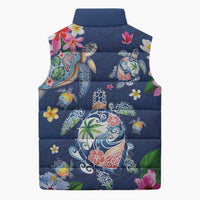 Hawaiian Turtles and Tropical Plants Sleeveless Puffer Jacket Blue Watercolor LT03 - Polynesian Pride