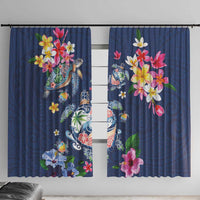 Hawaiian Turtles and Tropical Plants Window Curtain Blue Watercolor LT03 With Hooks Blue - Polynesian Pride