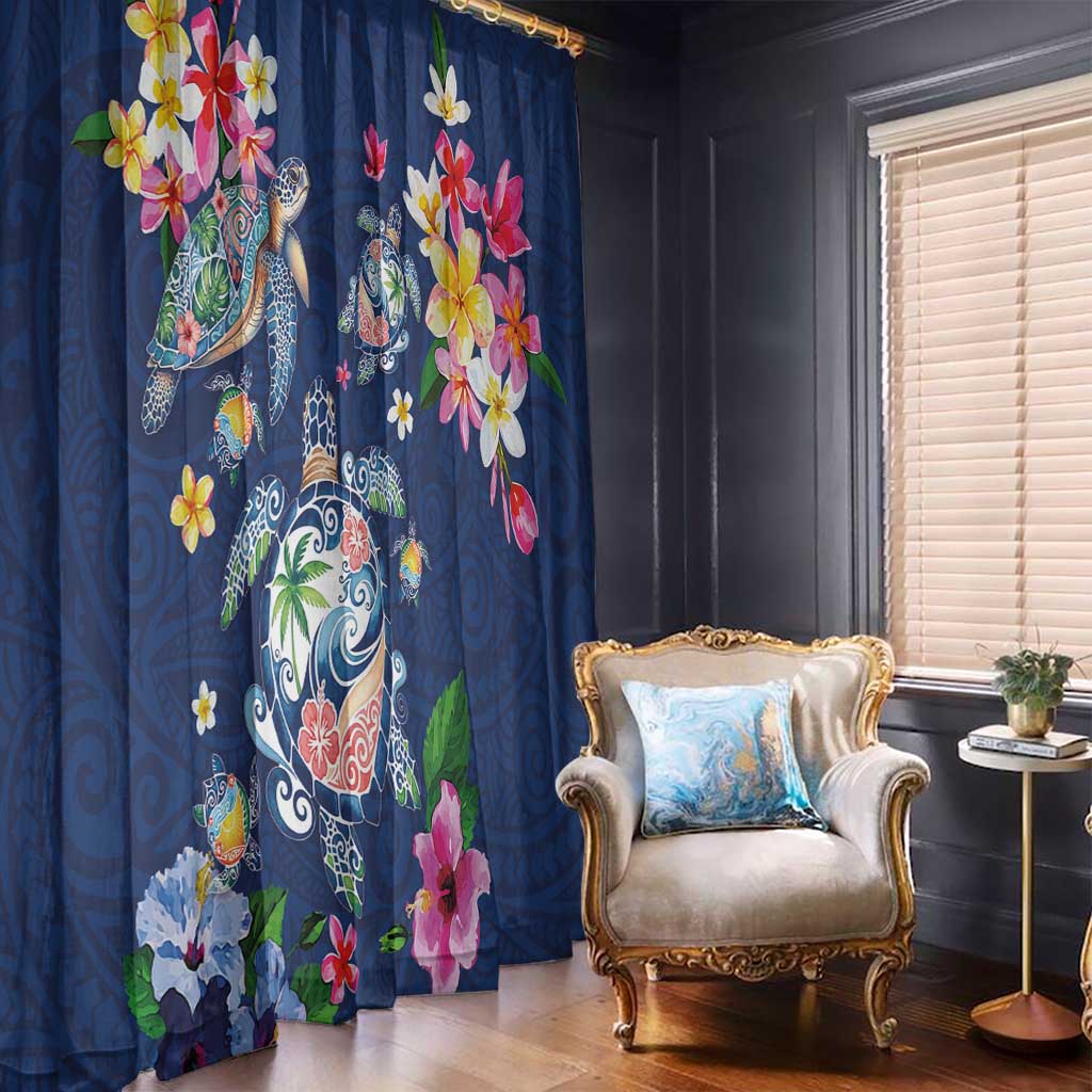 Hawaiian Turtles and Tropical Plants Window Curtain Blue Watercolor LT03 - Polynesian Pride