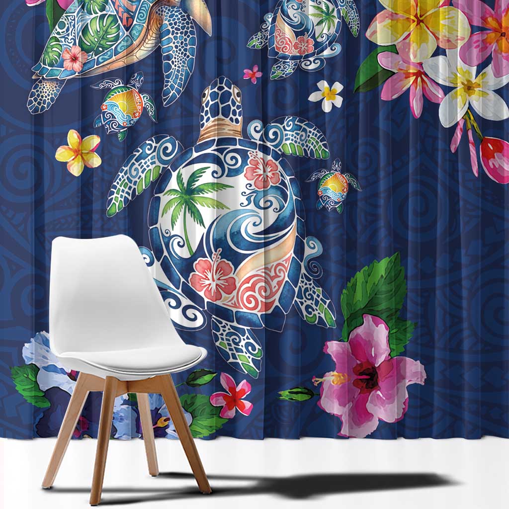 Hawaiian Turtles and Tropical Plants Window Curtain Blue Watercolor LT03 - Polynesian Pride