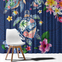 Hawaiian Turtles and Tropical Plants Window Curtain Blue Watercolor LT03 - Polynesian Pride