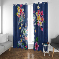 Hawaiian Turtles and Tropical Plants Window Curtain Blue Watercolor LT03 With Grommets Blue - Polynesian Pride