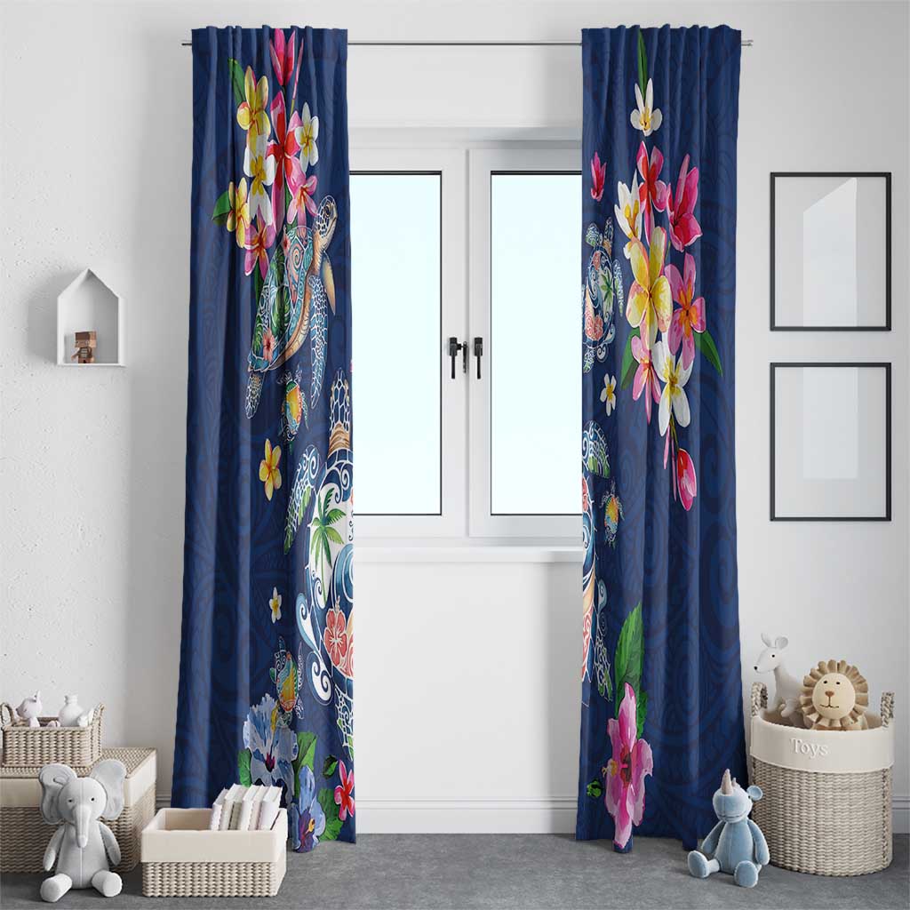 Hawaiian Turtles and Tropical Plants Window Curtain Blue Watercolor LT03 - Polynesian Pride