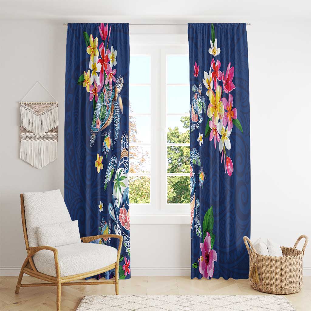 Hawaiian Turtles and Tropical Plants Window Curtain Blue Watercolor LT03 - Polynesian Pride
