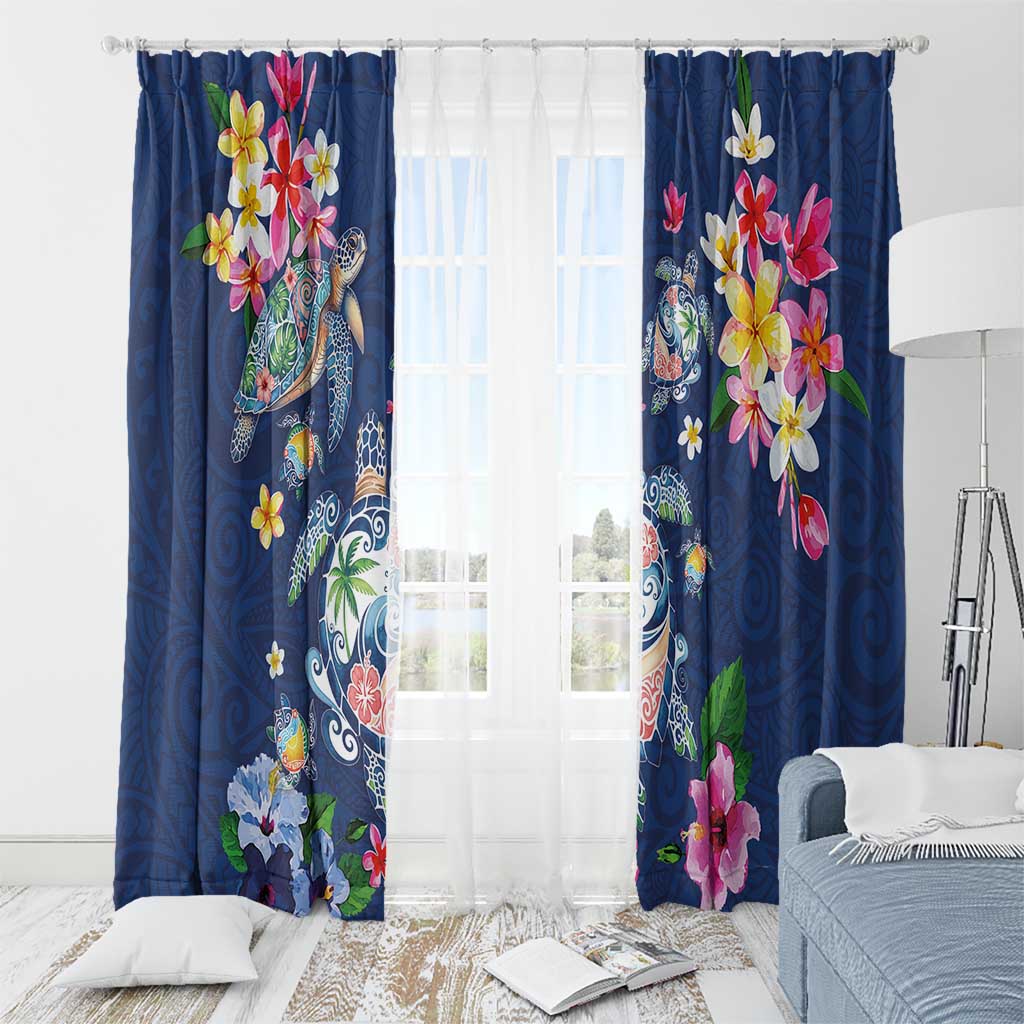 Hawaiian Turtles and Tropical Plants Window Curtain Blue Watercolor LT03 - Polynesian Pride
