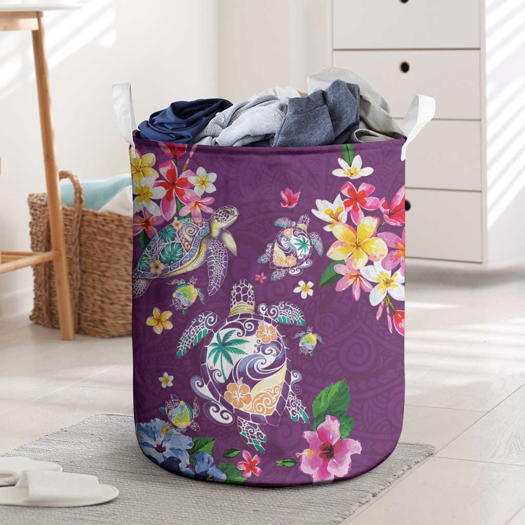 Hawaiian Turtles and Tropical Plants Laundry Basket Purple Watercolor LT03 Purple - Polynesian Pride