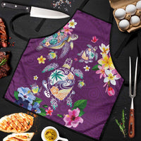 Hawaiian Turtles and Tropical Plants Apron Purple Watercolor LT03 Purple - Polynesian Pride