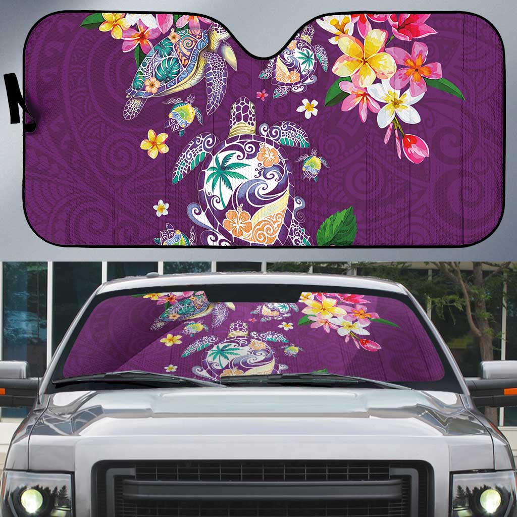 Hawaiian Turtles and Tropical Plants Auto Sun Shade Purple Watercolor LT03 Purple - Polynesian Pride